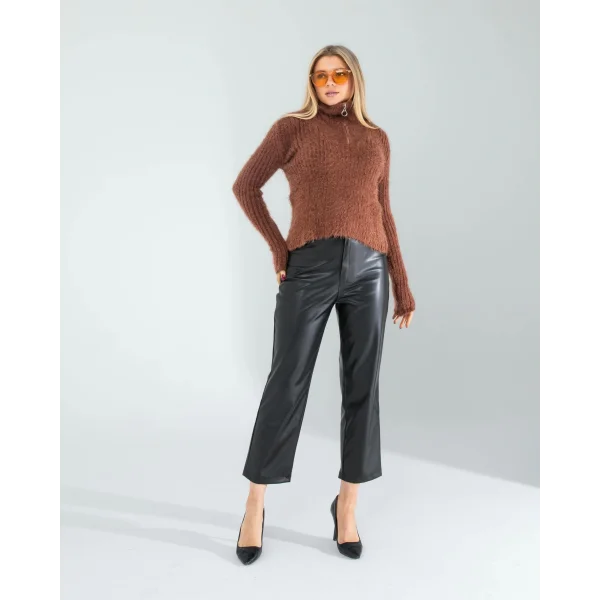 Kahve Fermuarlı Sakal Triko