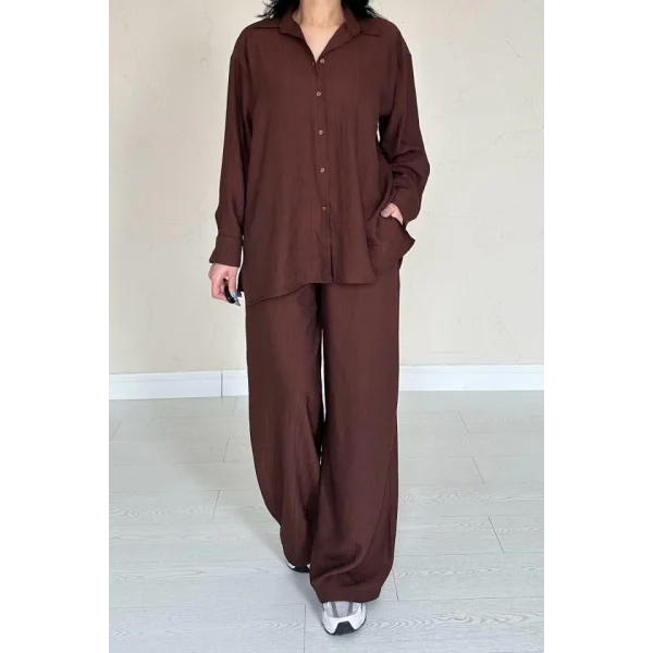 Kahverengi Alice Gömlek Ve Bol Kesim Pantolon Takım