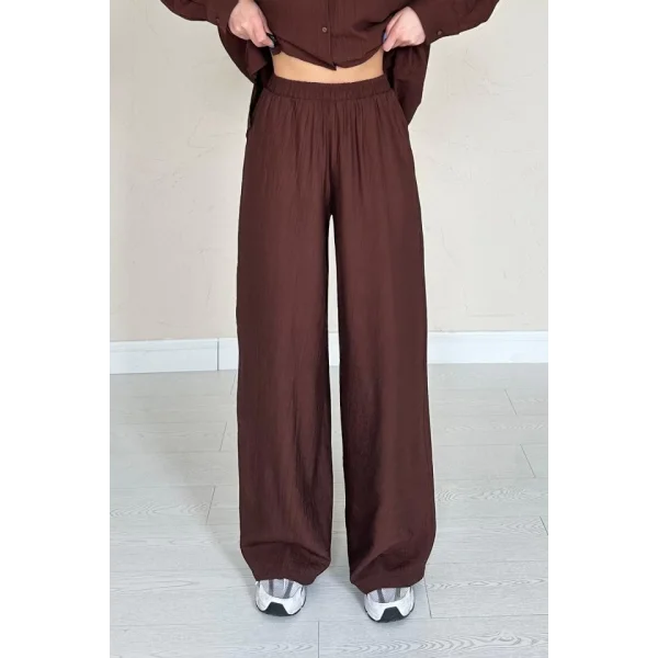 Kahverengi Alice Gömlek Ve Bol Kesim Pantolon Takım