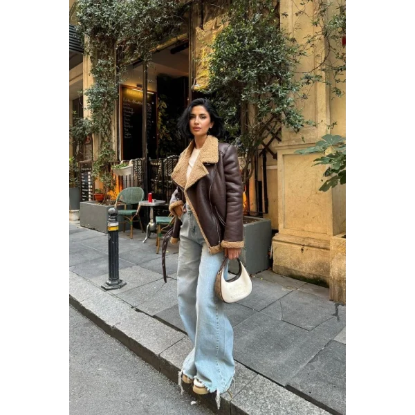 Kahverengi Apoletli Kürklü Ceket