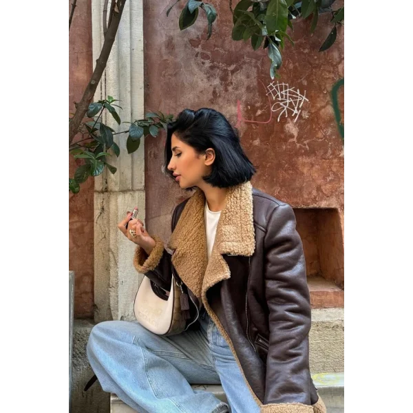 Kahverengi Apoletli Kürklü Ceket