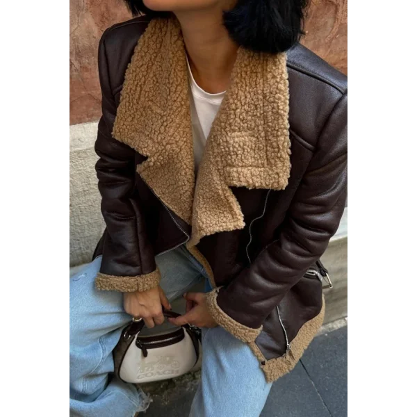 Kahverengi Apoletli Kürklü Ceket