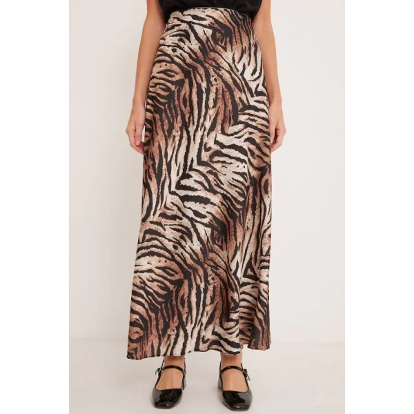 Kahverengi Bej Desenli Saten Etek 15877