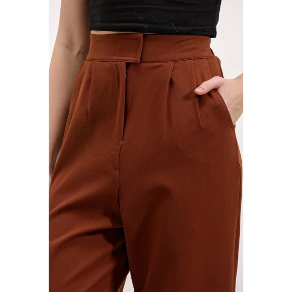 Kahverengi Yüksek Bel Kumaş Pantolon 6612