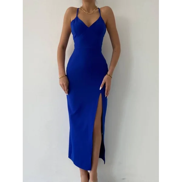 Kaitlyn ırt Dekolteli V Yaka Yırtmaçlı Elbise