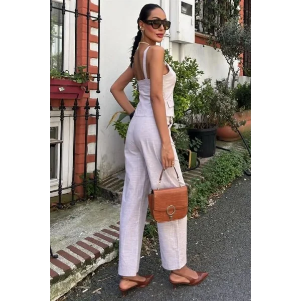 Kalın Askılı Bluz Pantolon Keten Takım 10187