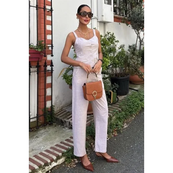 Kalın Askılı Bluz Pantolon Keten Takım 10187