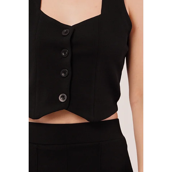 Kalın Askılı Düğmeli Yelek Ve Pantolon iyah Takım