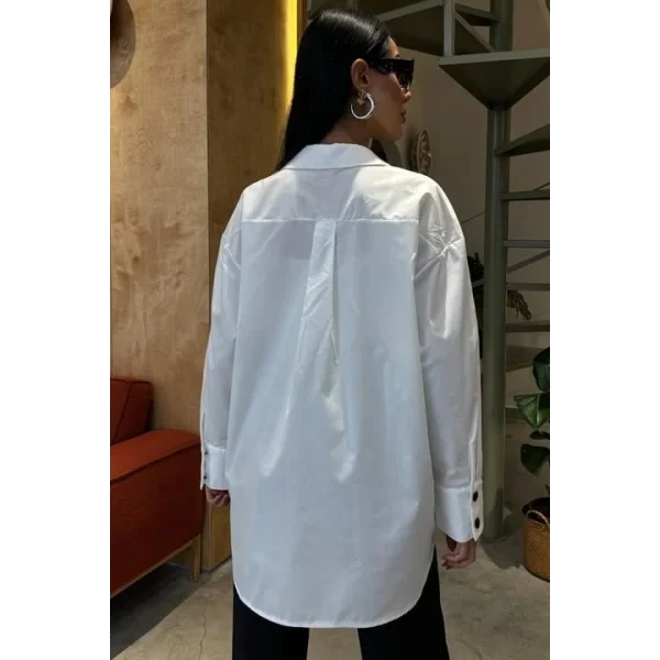 Kalp Nakışlı Ve Düğme Detaylı Oversize Gömlek 3430