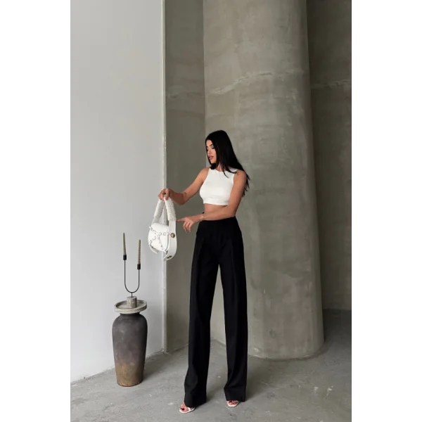 KAPALI GENİŞ PİLE CEP KAPAK DETAYLI PANTOLON - Siyah