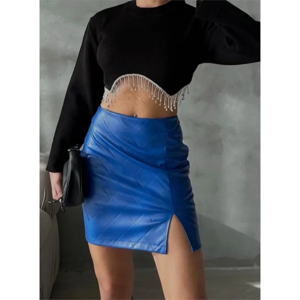 KAPİTONE DERİ ETEK YIRTAÇI  aks