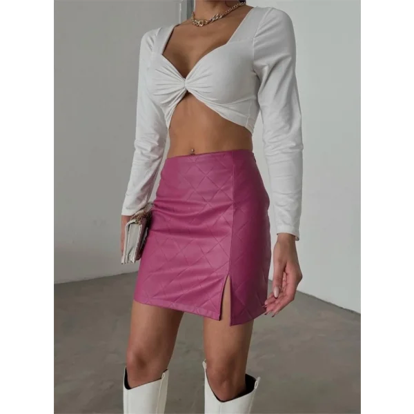 KAPİTONE DERİ ETEK YIRTMAÇLI - Fuşya