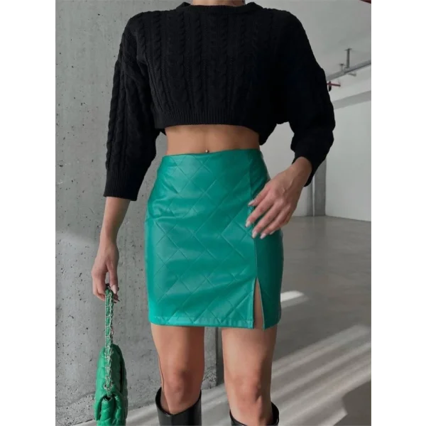 KAPİTONE DERİ ETEK YIRTMAÇLI - Yeşil