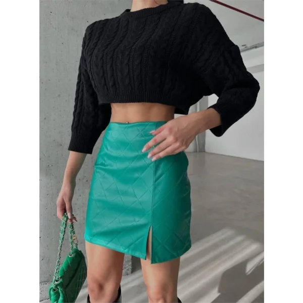 KAPİTONE DERİ ETEK YIRTMAÇLI - Yeşil