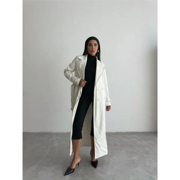 KAPİTONE DERİ TRENCH - Beyaz