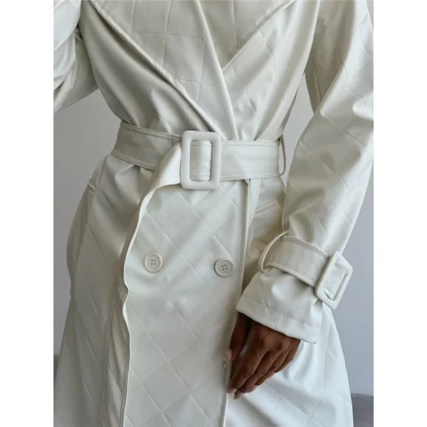 KAPİTONE DERİ TRENCH - Beyaz