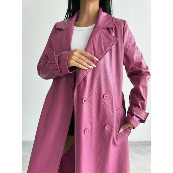 KAPİTONE DERİ TRENCH - Fuşya