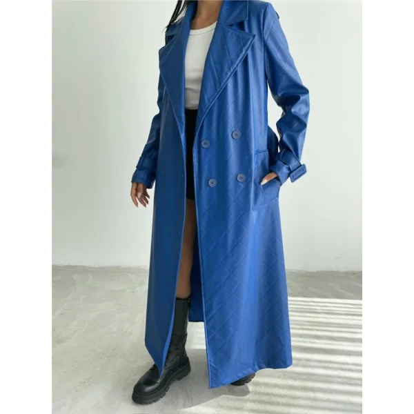 KAPİTONE DERİ TRENCH - Mavi