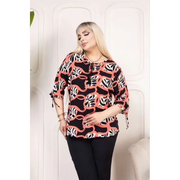 Kapri Kol Püsküllü Bluz  Desenli