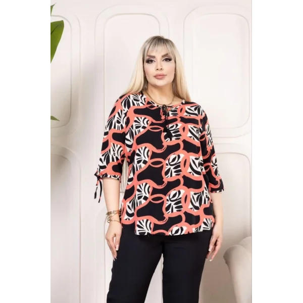 Kapri Kol Püsküllü Bluz  Desenli