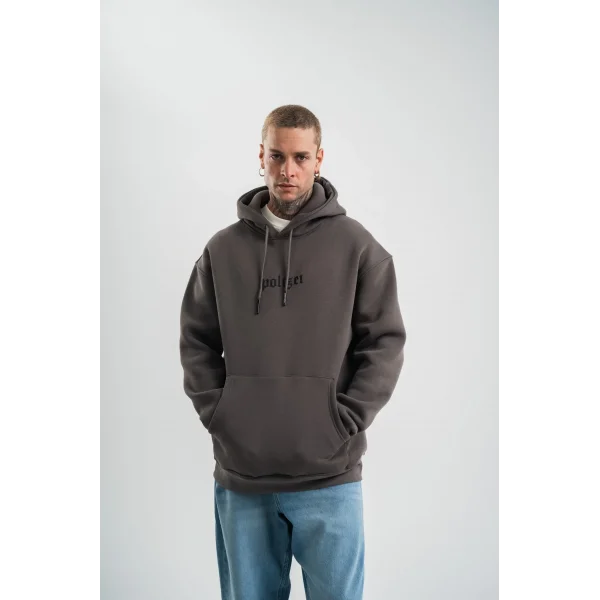 Kapşonlu Double Oversize Dijital Patchli SweatShirt - Füme