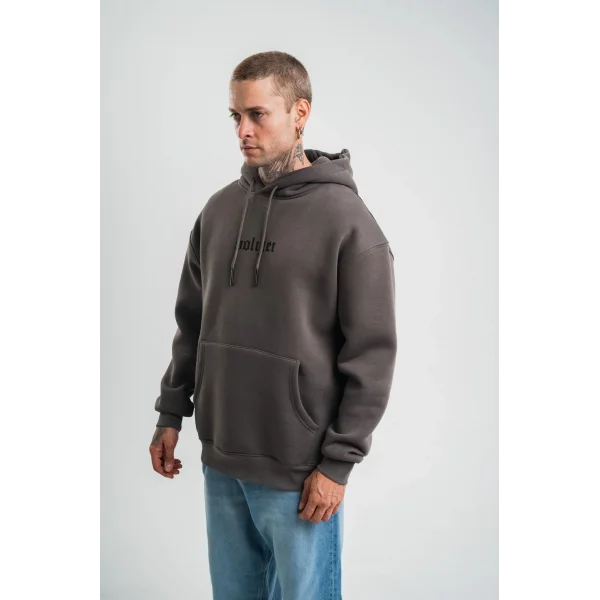 Kapşonlu Double Oversize Dijital Patchli SweatShirt - Füme