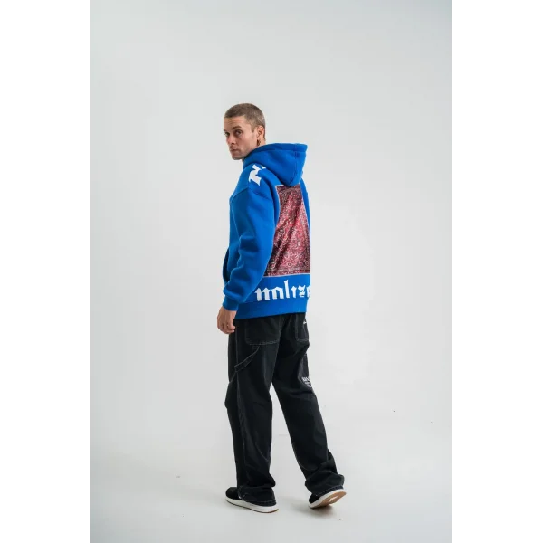 Kapşonlu Double Oversize Dijital Patchli SweatShirt - Mavi