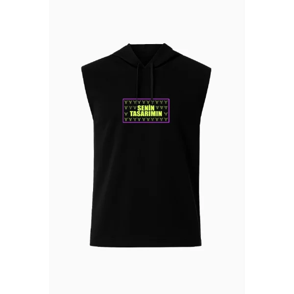 Kapşonlu İki İplik Tişört Ön Sizin Tasarımınız - Siyah