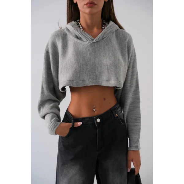 Kapüşonlu Crop Kazak