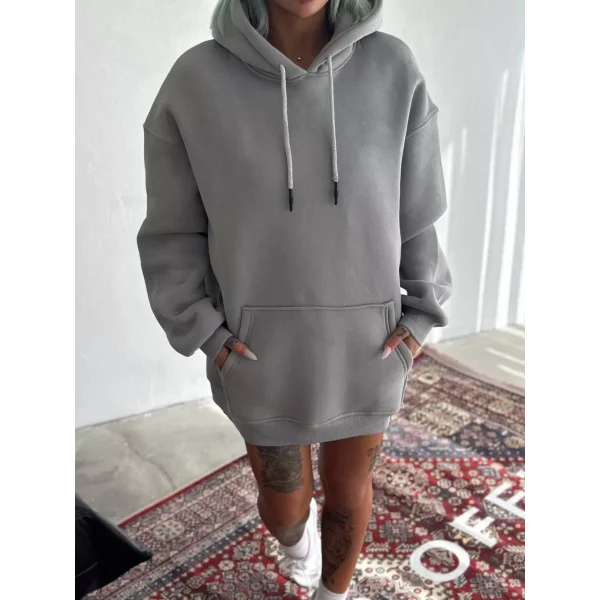 Kapüşonlu Üç İplik Penye Basic SweatShirt - Boyalı Gri