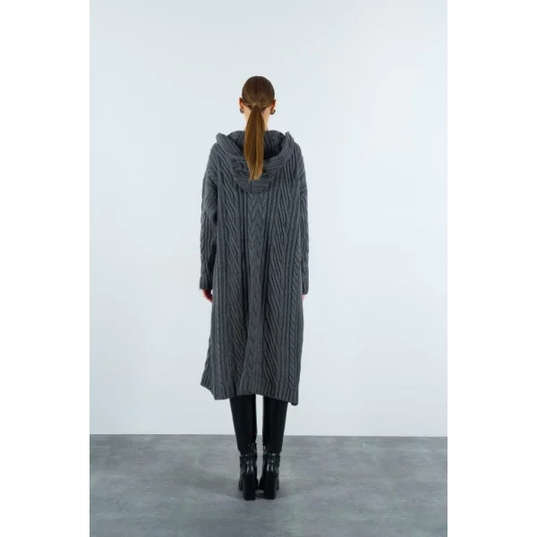 Kapüşonlu Uzun Hırka  Füme