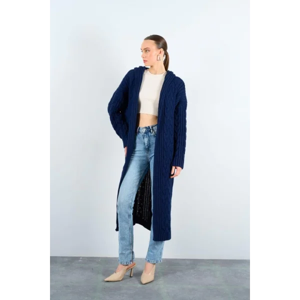 Kapüşonlu Uzun Hırka  Lacivert