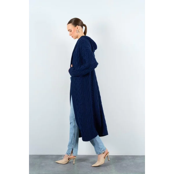 Kapüşonlu Uzun Hırka  Lacivert
