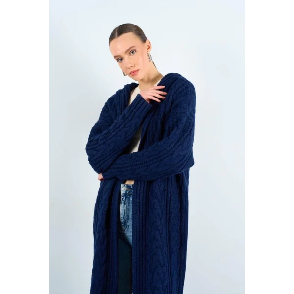 Kapüşonlu Uzun Hırka  Lacivert