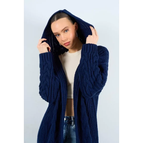 Kapüşonlu Uzun Hırka  Lacivert