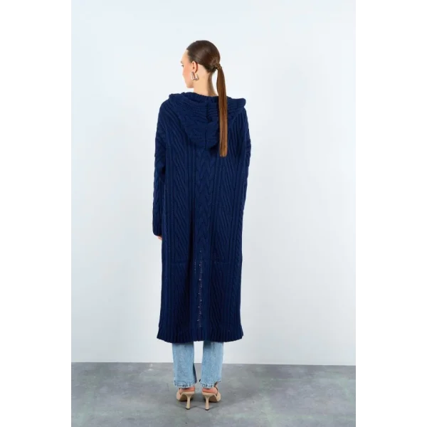 Kapüşonlu Uzun Hırka  Lacivert