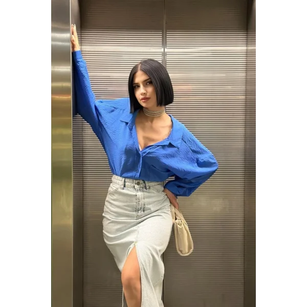 Kar Yıkama Yırtmaçlı Kot Etek