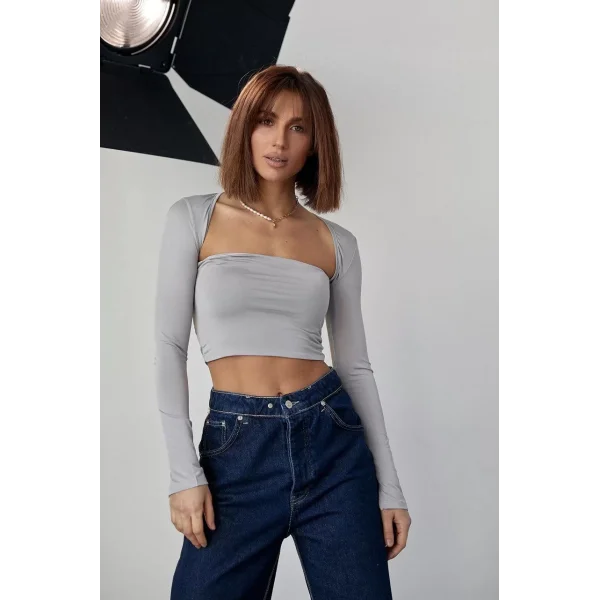 Kara Yaka Uzun Kollu Crop - Taş