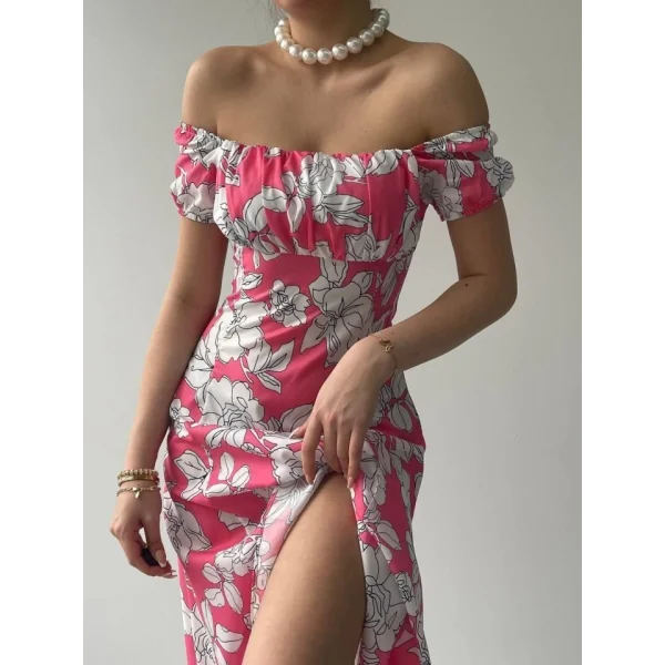 Kare Yaka Çiçekli Elbise