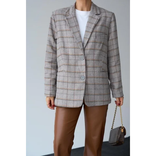 Kareli Ekose Ceket  Bej