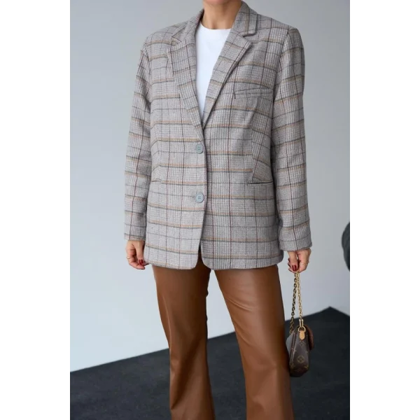 Kareli Ekose Ceket  Bej