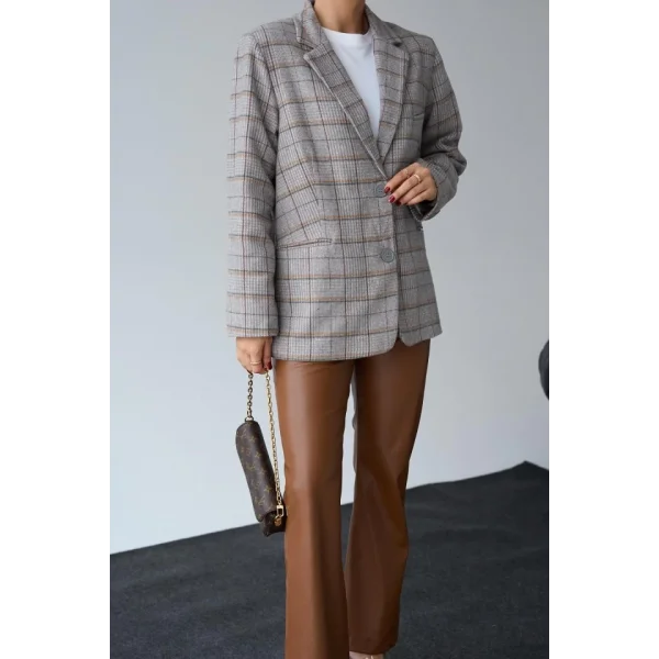 Kareli Ekose Ceket  Bej