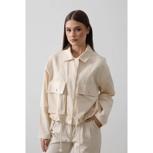 Kargo Cepli Ceket  Ekru