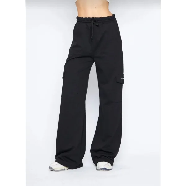 Kargo Cepli Palazzo Oversize Kesim İki iplik Bol Paça Eşofman Altı Pantalon - Siyah