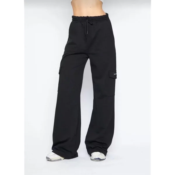 Kargo Cepli Palazzo Oversize Kesim İki iplik Bol Paça Eşofman Altı Pantalon - Siyah