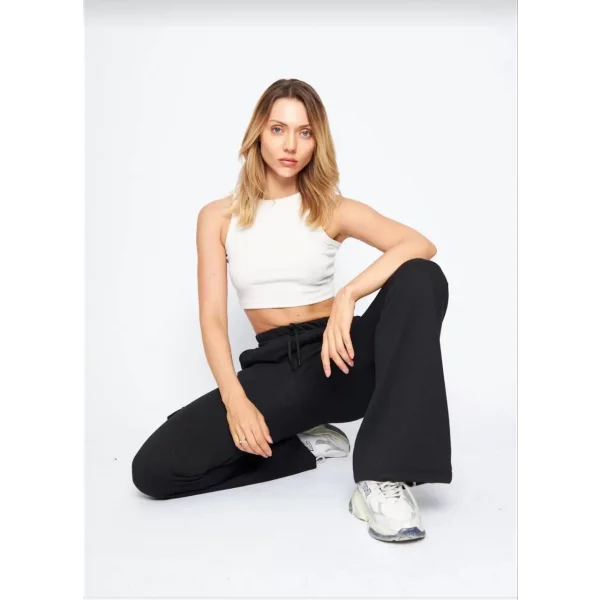 Kargo Cepli Palazzo Oversize Kesim İki iplik Bol Paça Eşofman Altı Pantalon - Siyah