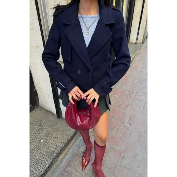 KAŞE CROP 4 DÜĞE CEKET  acivert