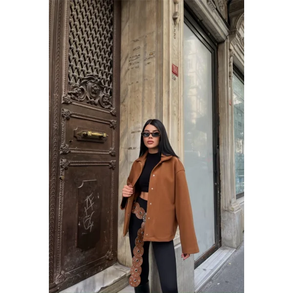 KAŞE GÖEK CEKET YANDAN CEP DETAYI  Kahverengi