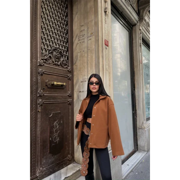 KAŞE GÖEK CEKET YANDAN CEP DETAYI  Kahverengi