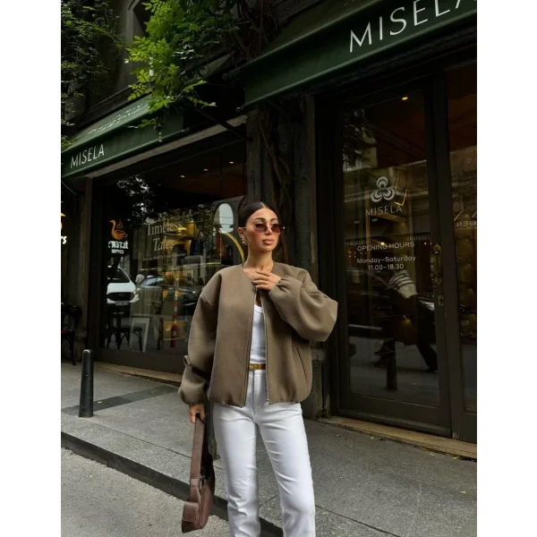 Kaşe Kaşmir Fermuarlı CEKET - Haki